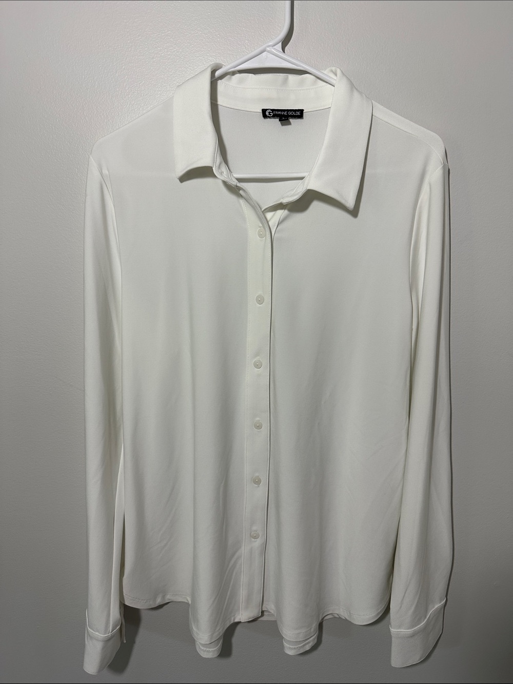 Franne Golde White Button-Up Collared Blouse Size Large